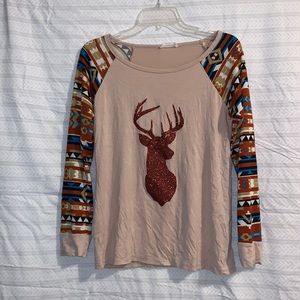 Long Sleeve Top with Sparkle Deer on front